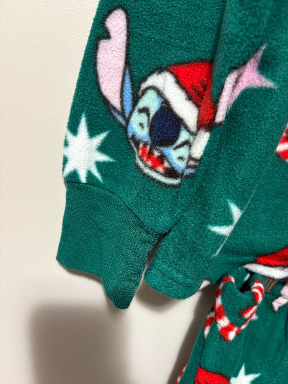 Disney Stitch Fleece Holiday Candy Cane PJ Set Green Red Blue - Picture 7 of 12